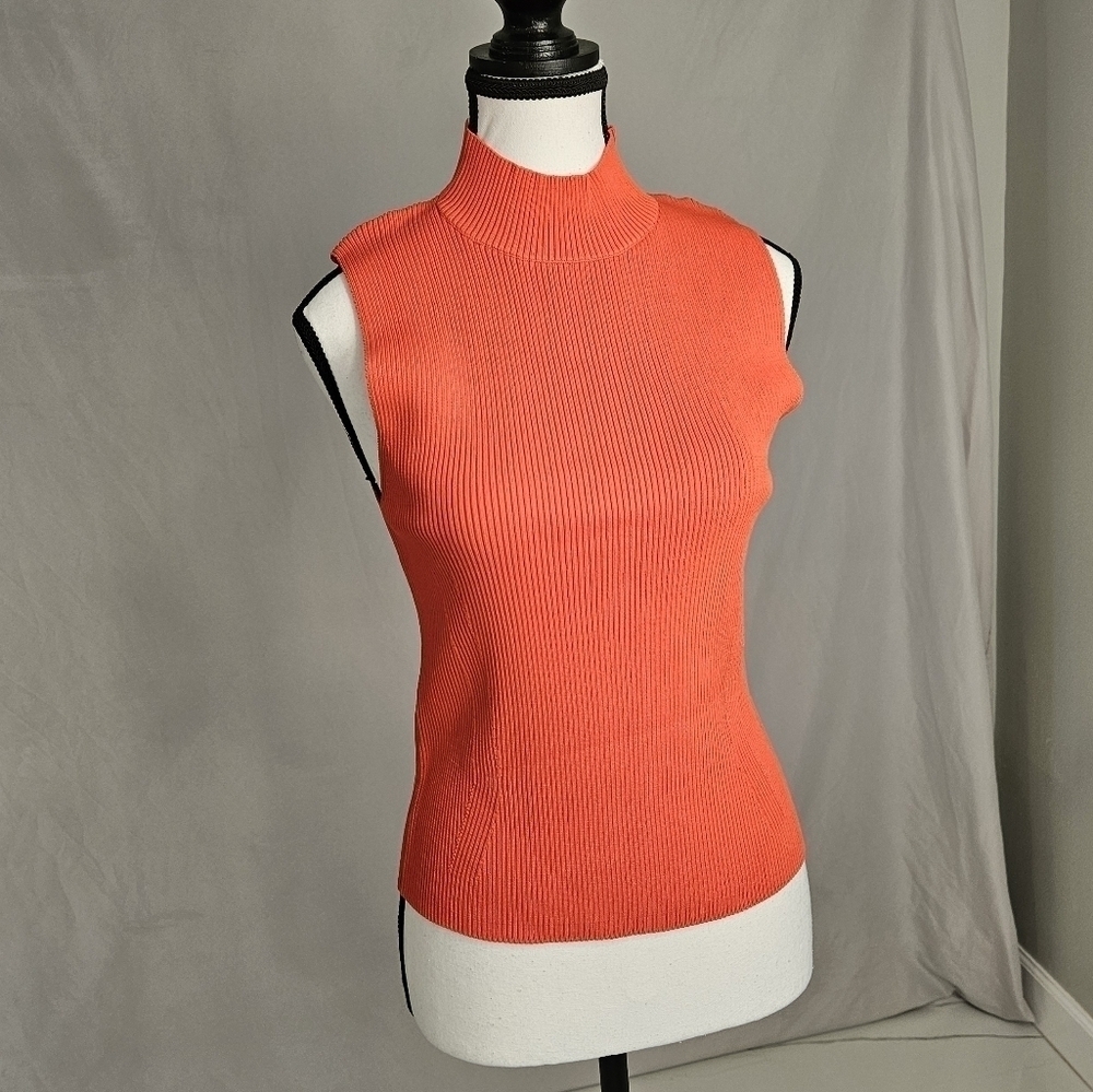 Misa Orange Ribbed Mock Neck, Sleeveless Shirt, Size, Medium